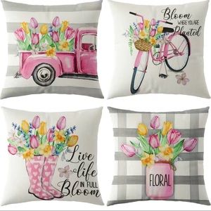 4pcs Throw Pillowcases Spring Pink Flower Print For Living Room Bedroom Sofa